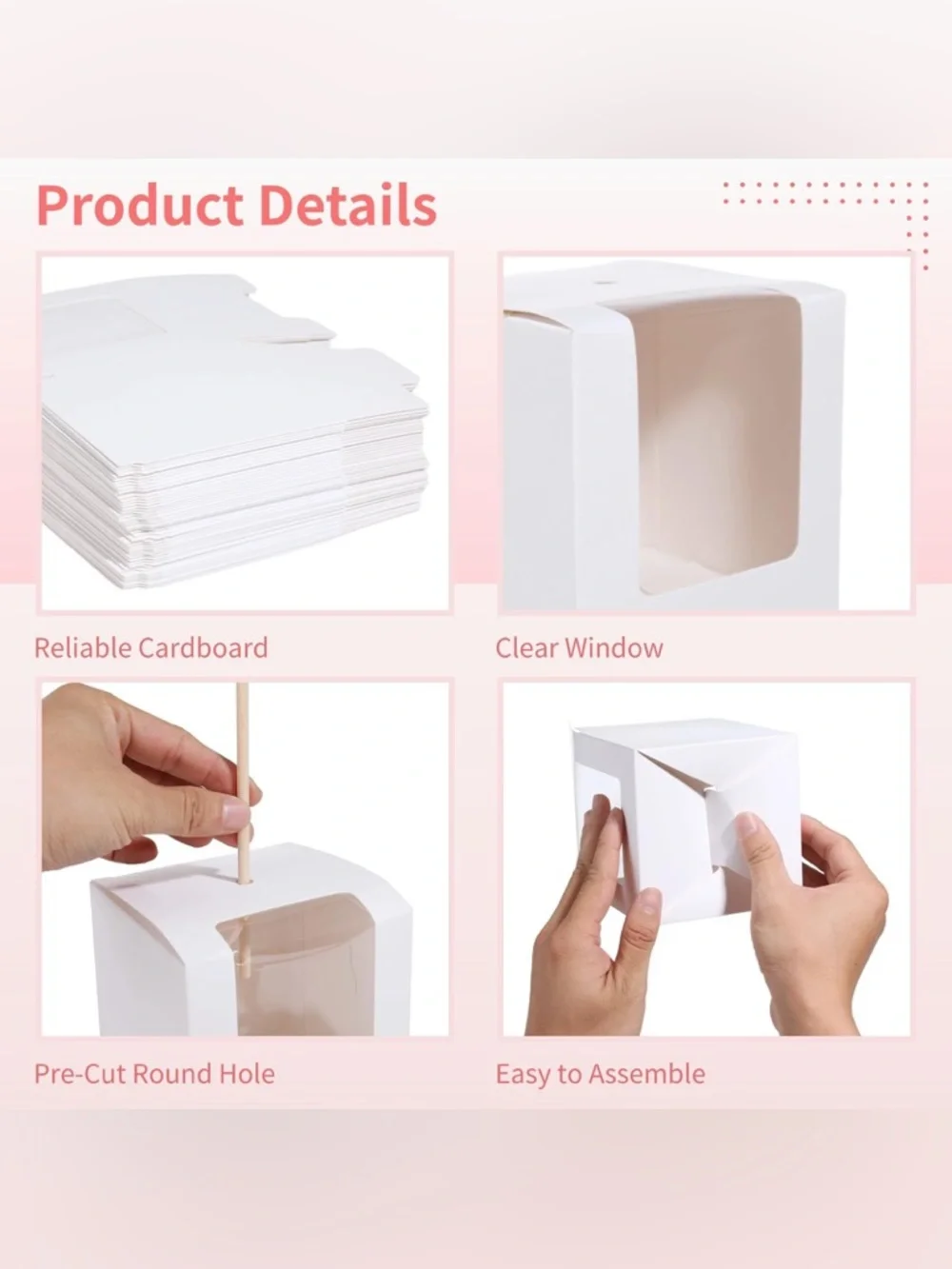 White Candy Apple Favor Boxes with Window and Skewers - 100 Pack